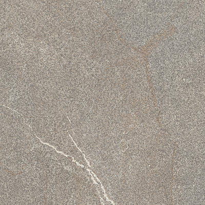 Close-up of a textured porcelain tile with a subtle stone effect, featuring a mix of light and dark gray shades with faint white veining throughout.
