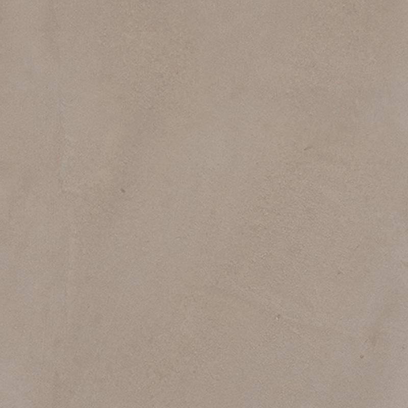 A close-up of a porcelain tile with a smooth, matte finish in a soft taupe shade, characterized by subtle variations in tone that imitate the look of natural stone. |