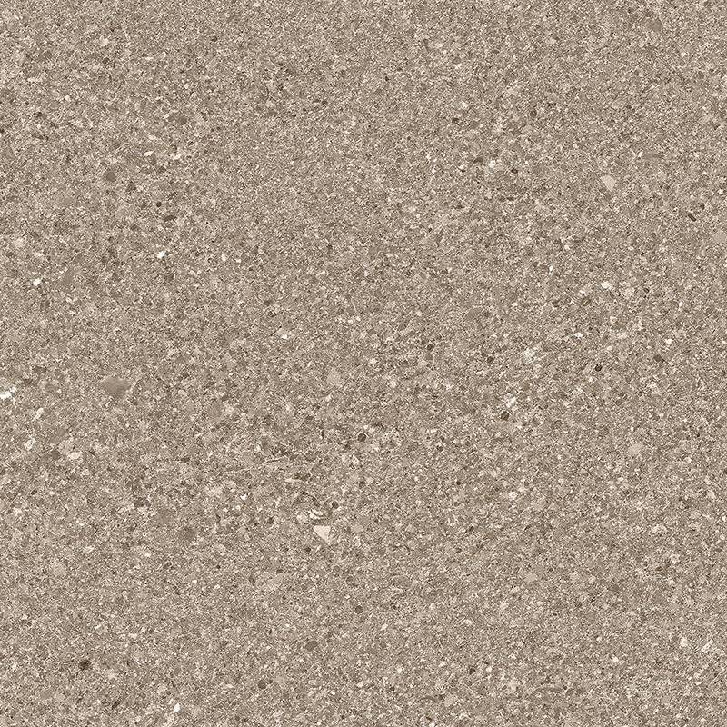 A close-up view of a porcelain tile with a fine grain texture in shades of taupe, featuring subtle variations in the colors with tiny specks of lighter and darker tones, resembling natural stone. |