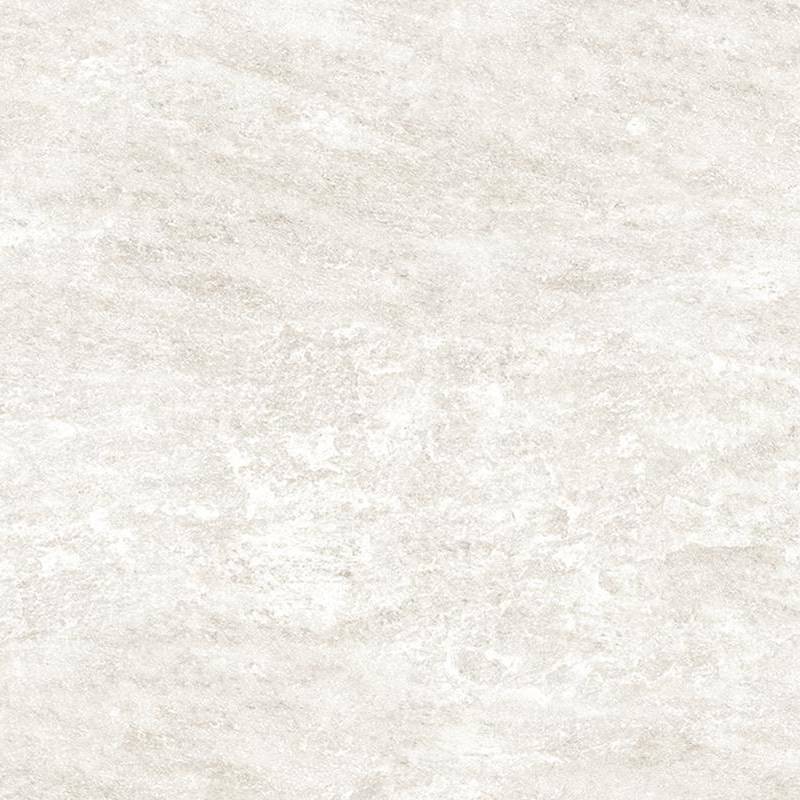 A close-up image of a porcelain tile with a subtle, weathered stone texture, primarily in shades of light beige with hints of white and very faint grayish spots.