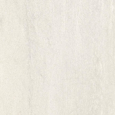 A close-up view of a porcelain tile with a subtle texture, resembling natural stone, in a light beige color with hints of white and faint veining patterns.