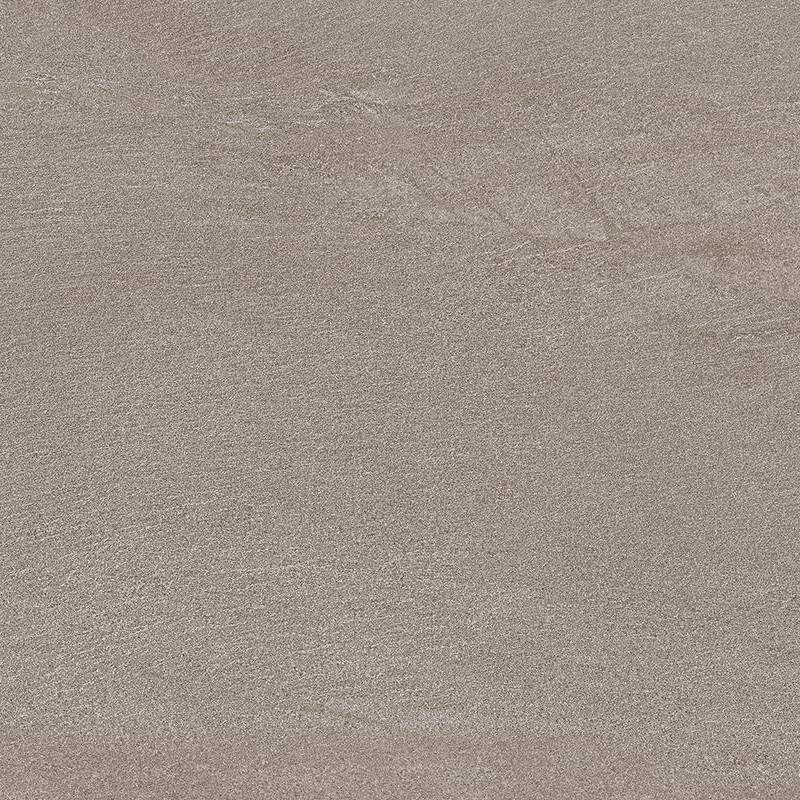 A close-up view of a textured porcelain tile with a subtle, stone-like pattern, primarily in shades of light taupe with hints of pinkish undertones and fine, dark veining. |