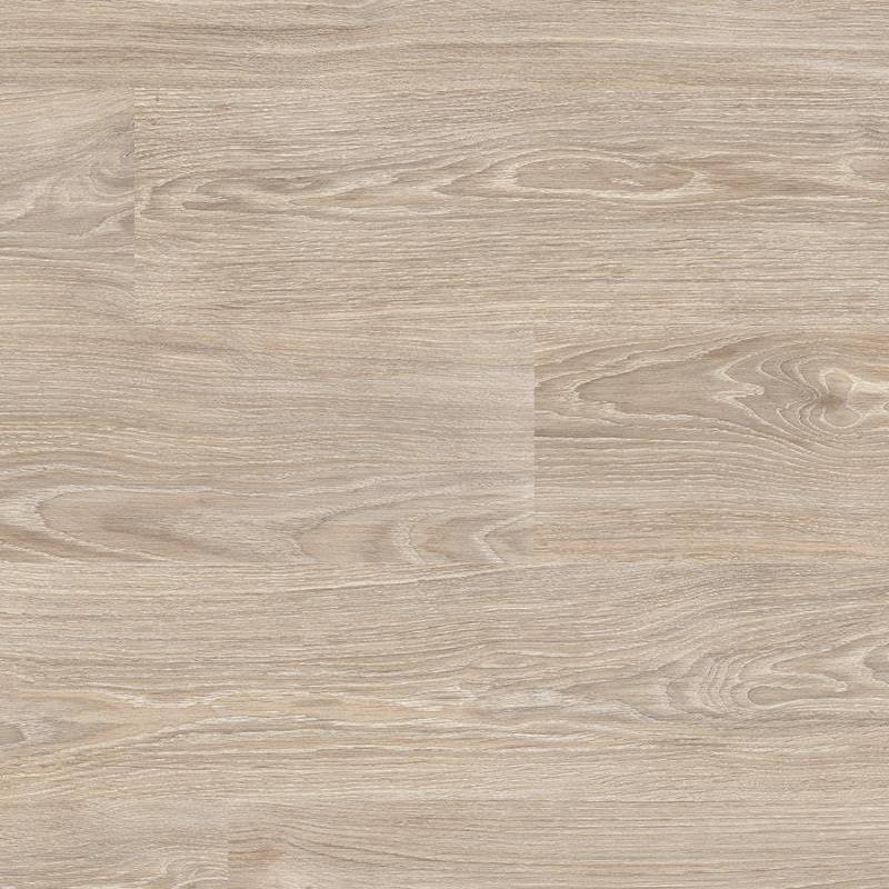 A porcelain tile with a realistic wood grain pattern in light beige and soft gray tones, mimicking the appearance of natural wood planks arranged in a square layout.
