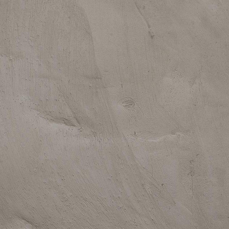 A close-up of a textured porcelain tile with subtle variations in shades of gray, exhibiting a matte finish with brush strokes and tiny speckles that suggest natural stone aesthetics. |
