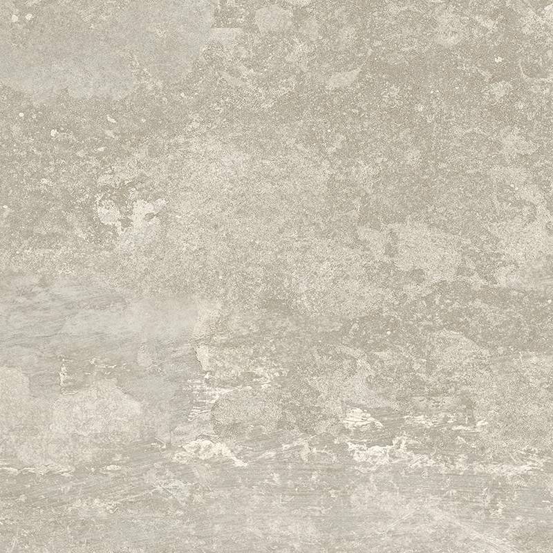The image shows a square porcelain tile with a textured surface resembling natural stone. The color is a nuanced blend of light and dark shades, with subtle patterns simulating the appearance of weathered stone.