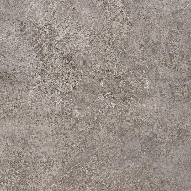 A textured porcelain tile with a mottled design that mixes various shades of gray and subtle beige tones, giving it a natural stone-like appearance with a matte finish.