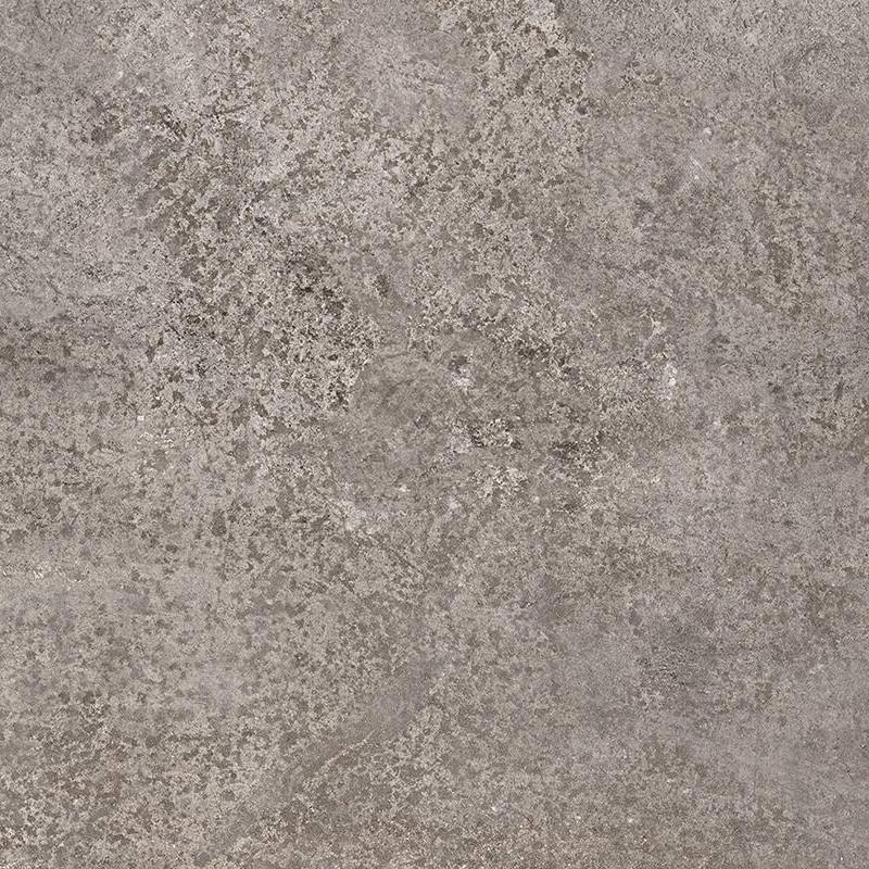 A textured porcelain tile with a mottled design that mixes various shades of gray and subtle beige tones, giving it a natural stone-like appearance with a matte finish.