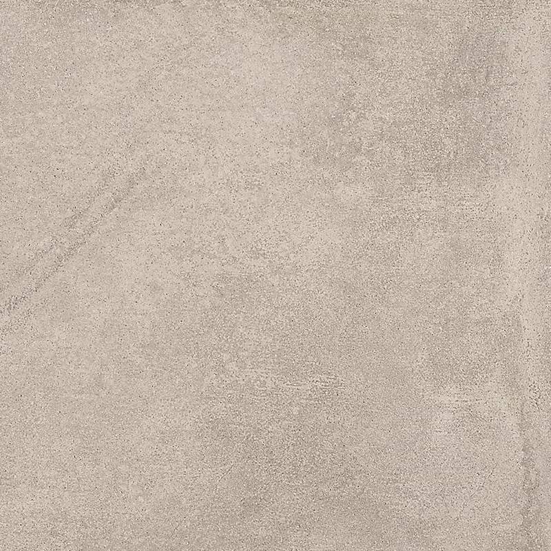 A close-up view of a porcelain tile with a subtle, textured surface that resembles a concrete sand finish. The colors include a blend of light beige and gray tones, giving it a muted and natural stone appearance.