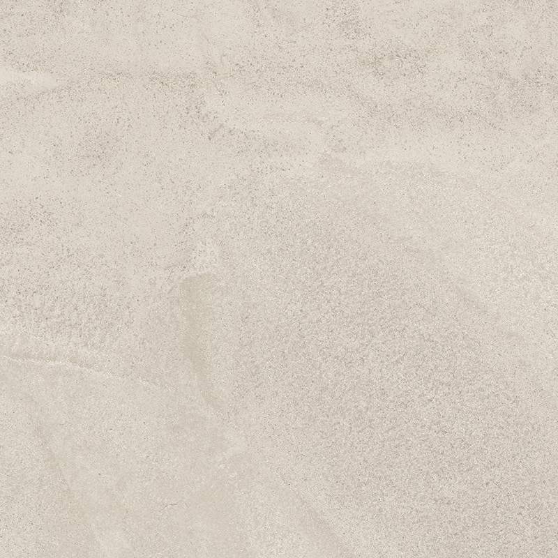 A close-up image of a porcelain tile with a subtle texture resembling light gray concrete with gentle white and darker gray variations, giving it a natural stone-like appearance.