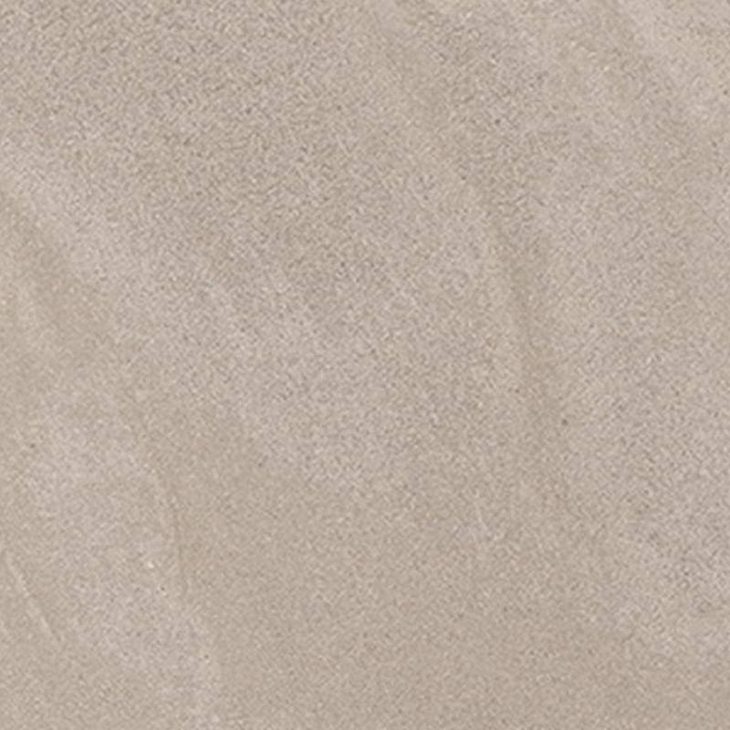 Close-up of a porcelain tile with a subtle texture and a soft sandy beige color, mimicking the appearance of fine-grained concrete, with light and shadows creating a gentle pattern across the surface.