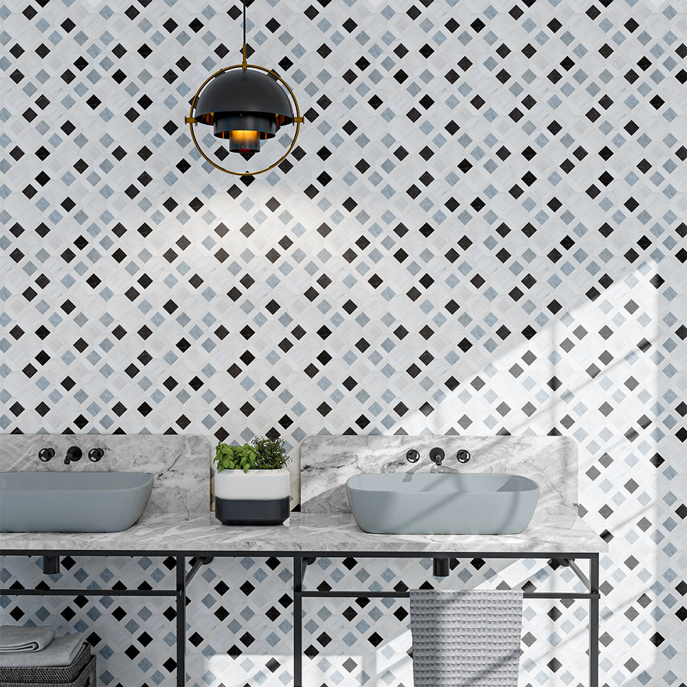 a bright and sunny interior wall covered with natural stone mosaic pattern 