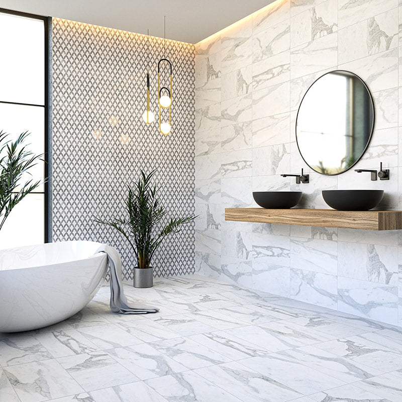 bathroom interior walls covered with natural marble tile sold by surface group