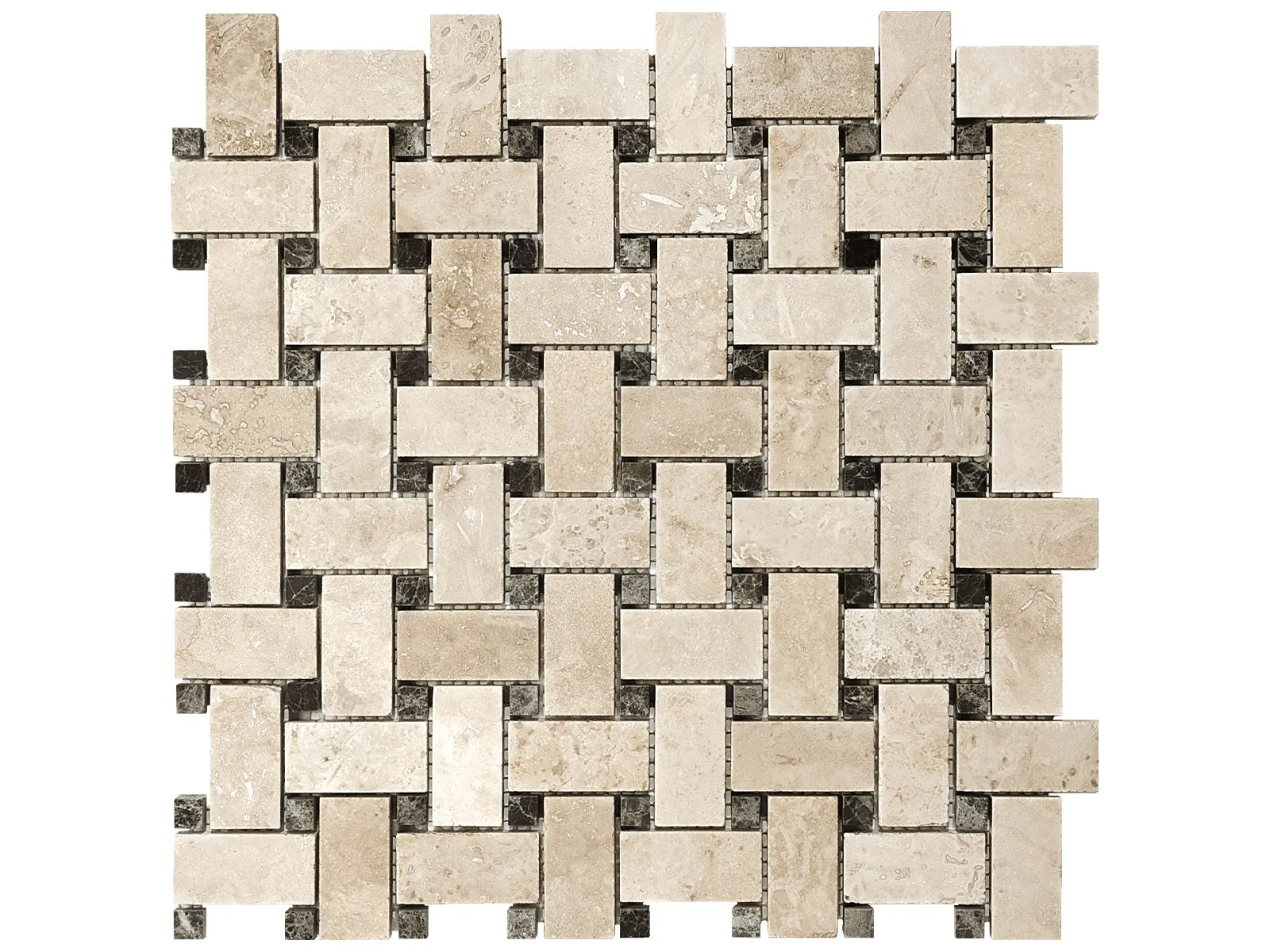 ELYSIAN: Travertine Mosaic Basketweave (12¹⁄₁₆"X12¹⁄₁₆"X⅜" | Filled-Honed)
