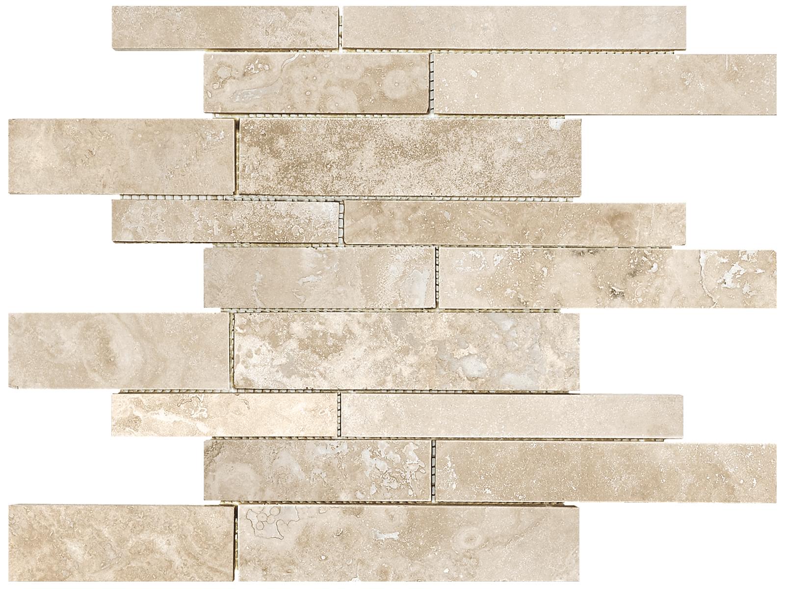 ELYSIAN: Travertine Mosaic Random Strip (12¹⁄₁₆"X12¹⁄₁₆"X⅜" | Filled-Honed)