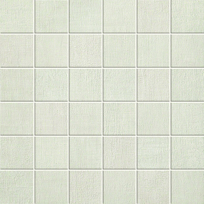Matte white porcelain mosaic with a timeworn linen texture, exuding delicate elegance and warm, understated luxury.