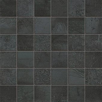 Industrial-chic steel-look porcelain mosaic with a weathered, hammered finish and matte texture, exuding rugged urban elegance.
