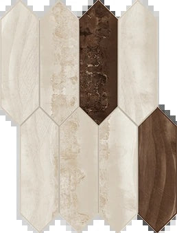 Industrial chic tin-look porcelain mosaic with weathered texture, hammered details, and oxidized patina in a rugged matte gray finish.