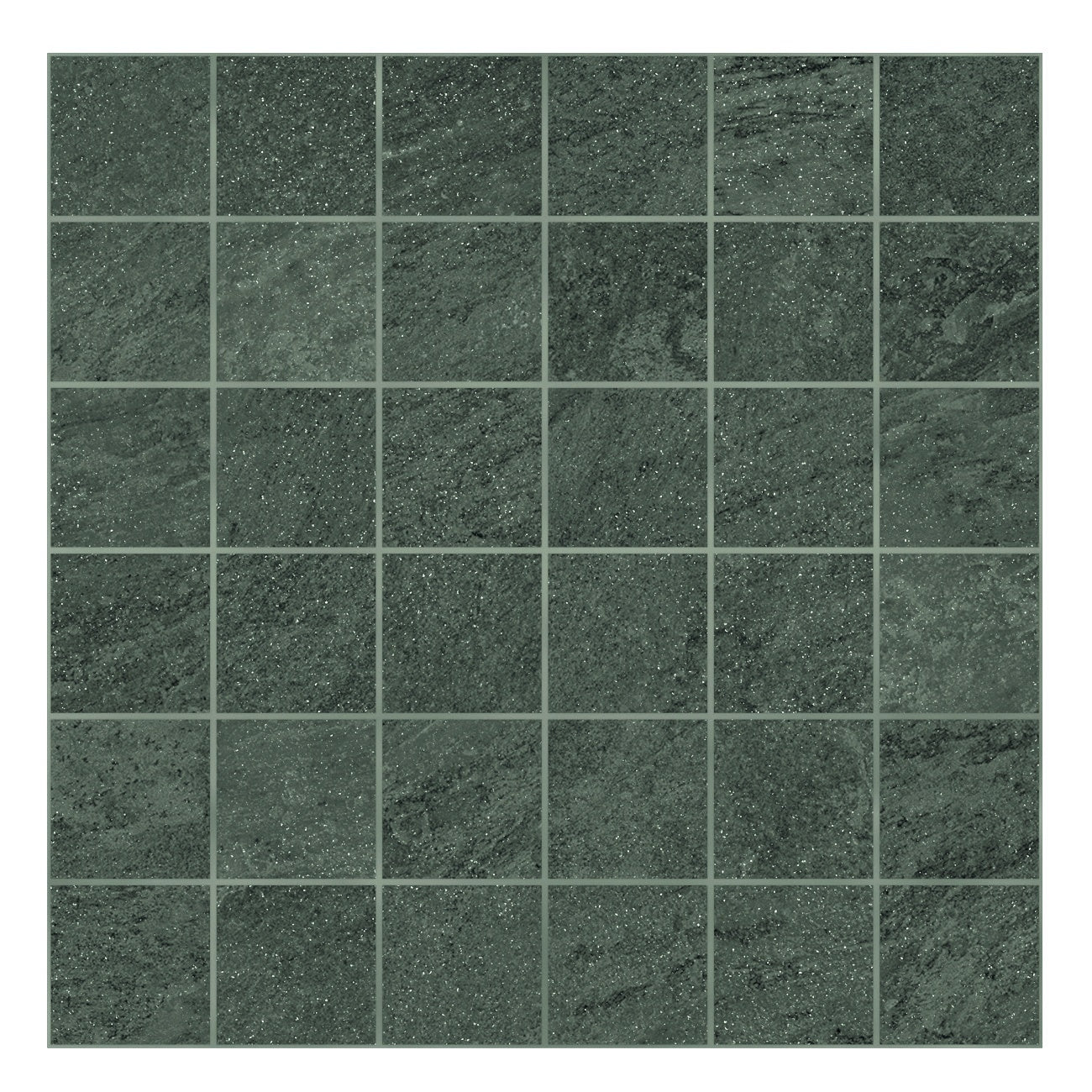 Matte green quartzite-inspired porcelain mosaic with organic texture, evoking serene harmony and timeless natural elegance.