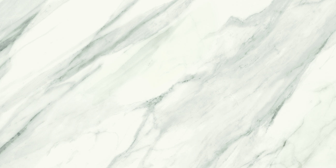 Luxurious matte white porcelain tile with soft gray veining, evoking the timeless elegance of Volakas marble in a refined, minimalist design.