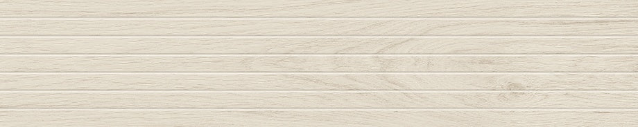 Smooth matte porcelain plank with delicate oak grain, warm white tones, and subtle knots for serene, elegant interiors.
