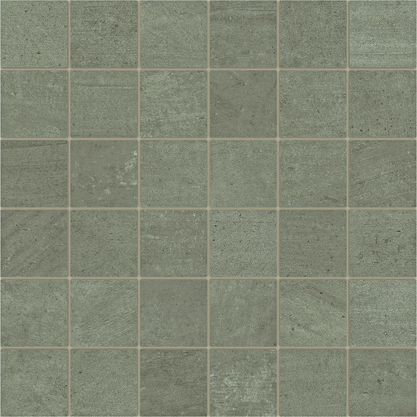 Handcrafted boho mosaic in earthy smoke green, matte porcelain with organic warmth and subtle cotto texture.