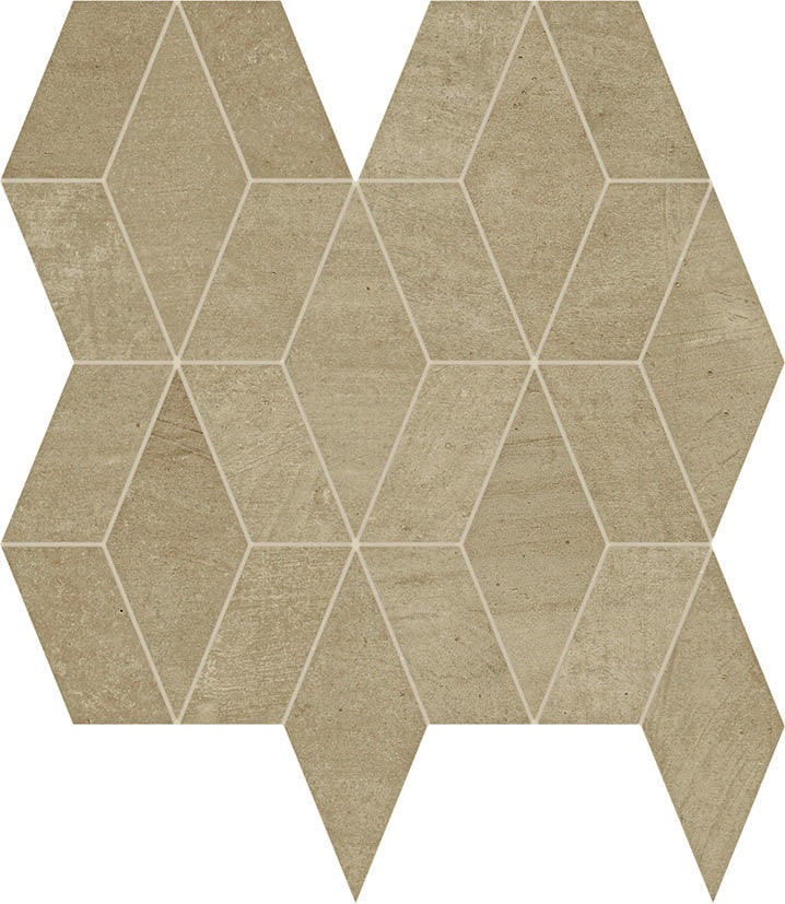 Matte brown diamond mosaic tiles with warm earthy tones, handcrafted Moroccan-inspired texture, and organic bohemian elegance.