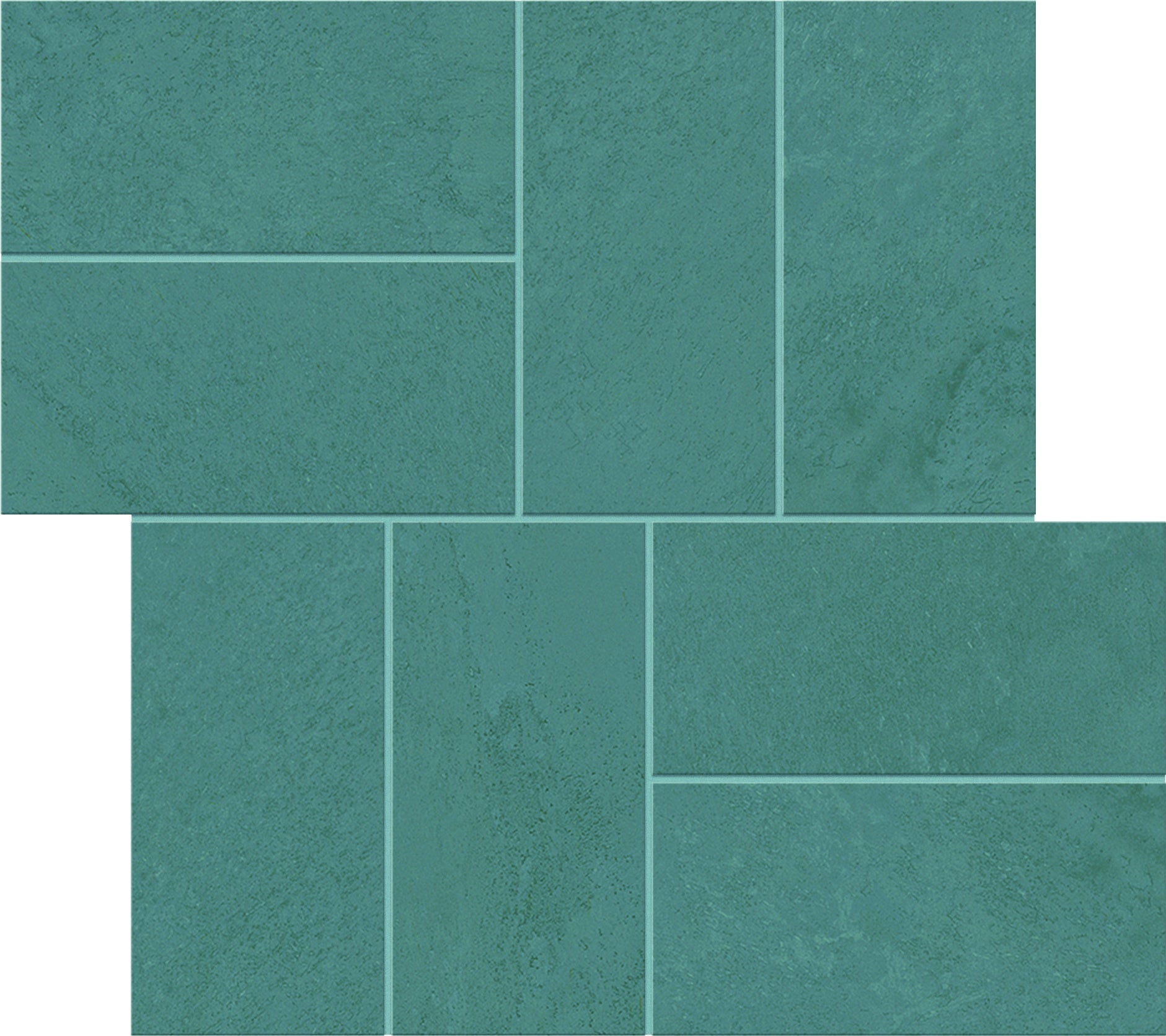 Smooth matte denim-green mosaic tiles with raw earth texture, evoking serene harmony and timeless organic elegance.