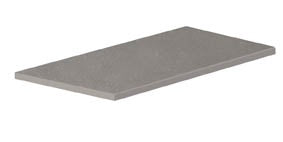 Matte grey porcelain paving tile with polished edges, evoking sleek urban minimalism and earthy sedimentary rock textures.