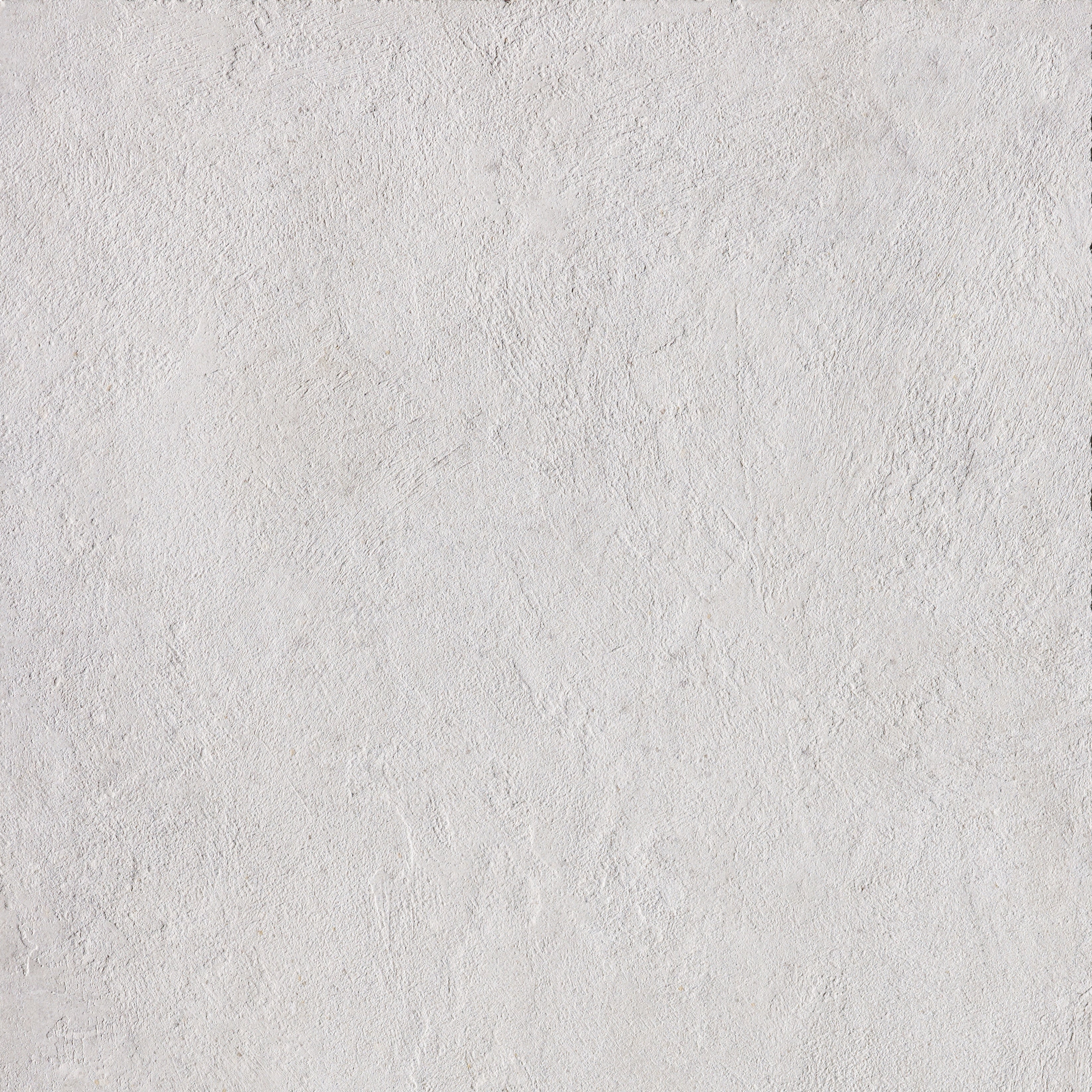Rectified porcelain tile in urban white concrete finish, semi-glossy surface with minimalist elegance for refined interiors.