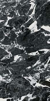 Luxurious matte black porcelain tile with Grand Antique Daubert marble veins, embodying dramatic elegance and refined opulence.