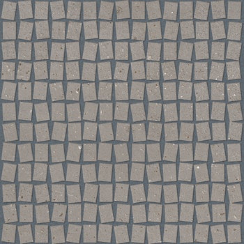 Matte silver-gray porcelain mosaic tiles with an earthy, sedimentary texture, evoking sleek urban sophistication and industrial durability.