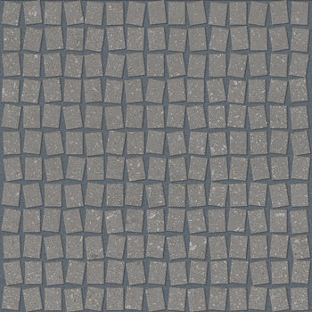 Matte grey porcelain mosaic tiles with an earthy, sedimentary texture, evoking urban sophistication and minimalist strength.