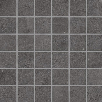 Dark gray interlocking porcelain mosaic with a textured concrete look and matte finish, exuding urban sophistication.