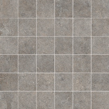 Matte dark gray porcelain mosaic tiles with a serene stone-like texture, arranged in a clean straight-stack pattern for minimalist elegance.