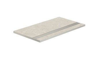Elegant matte porcelain pool edge with textured Bianco Mix stone look and polished edges for refined outdoor spaces.