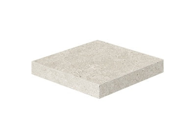 A textured matte white porcelain corner tile with natural stone elegance, blending rustic charm and urban sophistication for outdoor luxury.