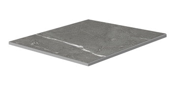Square matte porcelain border in dark grey with a polished edge, evoking the rugged elegance of natural marble, slip-resistant for seamless indoor-outdoor luxury.