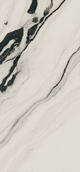 Luxurious white marble-look porcelain tile with soft Panda marble veins and semi-gloss finish for elegant walls.
