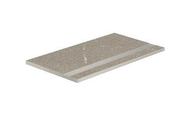 Elegant greige porcelain pool edge with textured limestone-inspired surface, offering warm sophistication for refined outdoor spaces.
