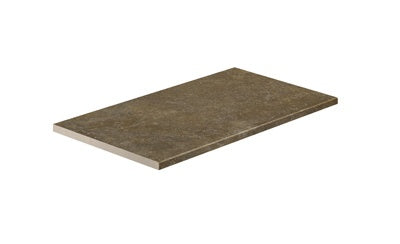 Earthy red-brown porcelain paving tile with textured limestone-inspired matte finish, evoking rustic charm and natural elegance for refined outdoor spaces.