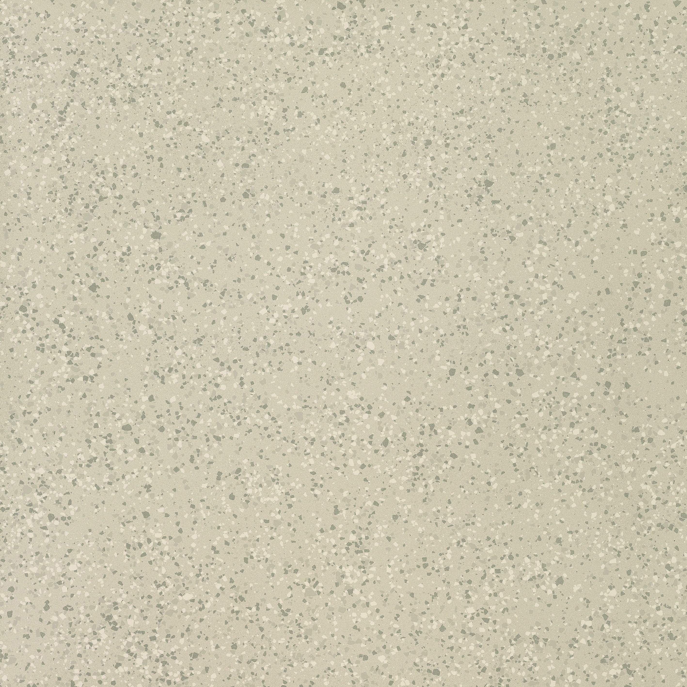 Large-format porcelain tile in warm almond beige with a refined terrazzo-inspired pattern, medium-grained texture, and restorable glossy finish.