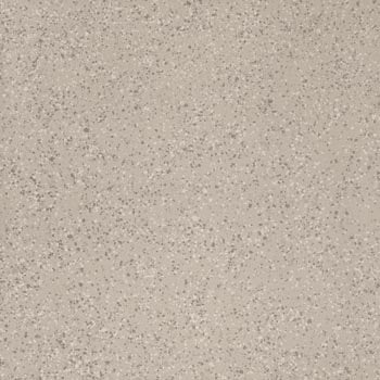 Large-format porcelain tile with warm terrazzo-inspired texture, medium-grain concrete look in soft silver-brown, matte bush-hammered finish.