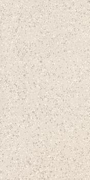 Bush-hammered white terrazzo porcelain tile with medium grain, matte rustic texture, and timeless industrial elegance.