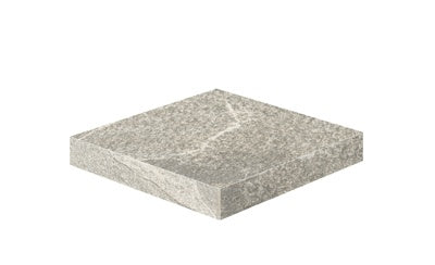 L-shaped porcelain corner in textured Bianca quartzite finish, exuding rustic elegance for refined outdoor paving.
