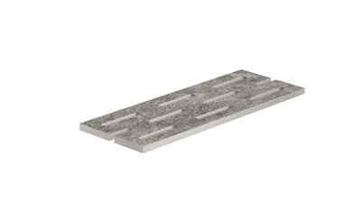 Elegant gray quartzite-look porcelain pool grille with a matte, textured finish and polished edges for refined outdoor spaces.