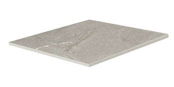 Silver-gray porcelain square border with a matte marble finish, polished edges, and a rugged yet elegant stone-like texture.