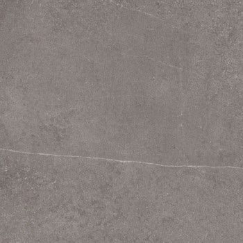 Rectified porcelain tile in textured gray concrete finish, matte and refined, evoking urban sophistication and tactile depth.