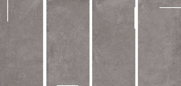 Matte gray porcelain tile with subtle 3D texture, a contemporary deco pattern in elegant pressed edges, perfect for refined modern interiors.