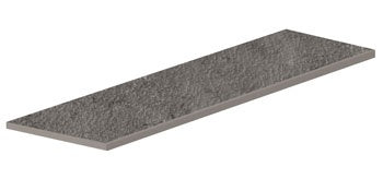 Elegant beige concrete-look porcelain plank with a softly textured, bush-hammered surface and polished edges for refined outdoor luxury.
