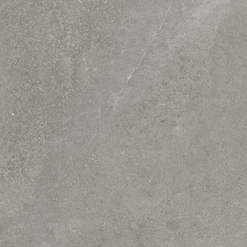 Matte gray porcelain tile with a refined concrete aesthetic, subtly textured for slip resistance and understated luxury.